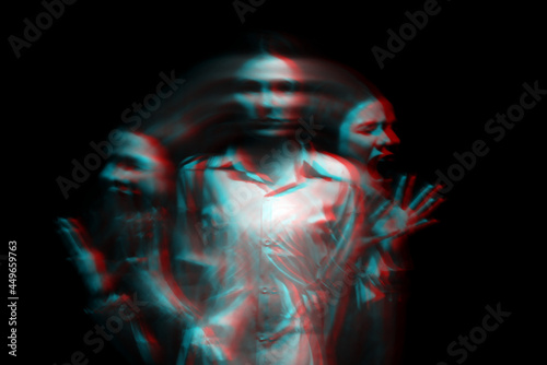 blurry female portrait of a psychotic with bipolar and schizophrenic disorders photo