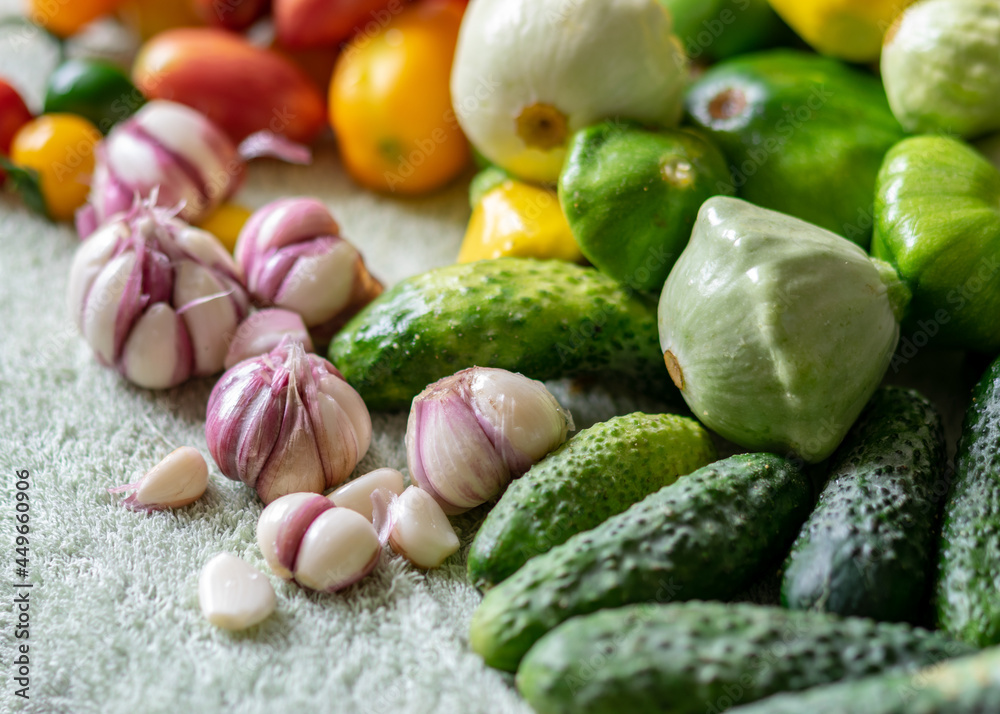 color photo with autumn vegetables on the table, different colors, shapes and types of vegetables prepared for home canning, autumn harvest time color photo with autumn vegetables on the table, different colors, shapes and types of vegetables prepared for home canning, autumn harvest time