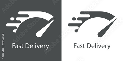 Logo de entrega urgente. Icono de velocímetro con líneas de velocidad y texto Fast Delivery para servicio, pedido, envío rápido y gratuito