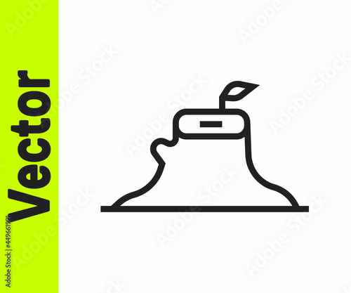 Black line Tree stump icon isolated on white background. Vector