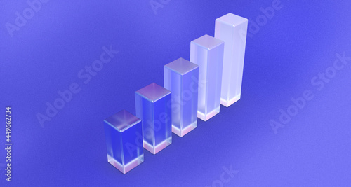 3D rendered statistic bars on a blue background. Illustration of corporate efficiency, income improvement, or business diagrams. Visualization for infographics or analytics.