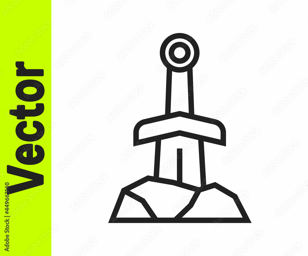Black line Sword in the stone icon isolated on white background. Excalibur the sword in the stone from the Arthurian legends. Vector Black line Sword in the stone icon isolated on white background. Excalibur the sword in the stone from the Arthurian legends. Vector
