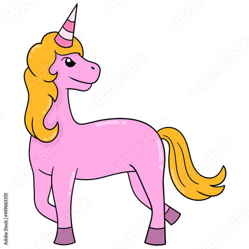 cute pink unicorn, doodle icon image kawaii