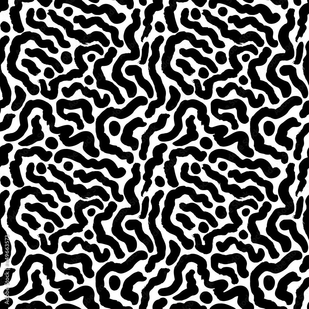 Vector seamless black and white organic lines pattern. Hand drawn organic shapes texture. Abstract maze background. Biological grunge squiggle lines, structure of natural cells. Monochrome shapes. Vector seamless black and white organic lines pattern. Hand drawn organic shapes texture. Abstract maze background. Biological grunge squiggle lines, structure of natural cells. Monochrome shapes.