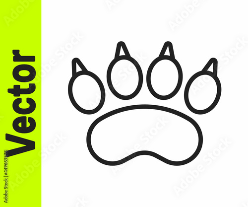 Black line Bear paw footprint icon isolated on white background. Vector