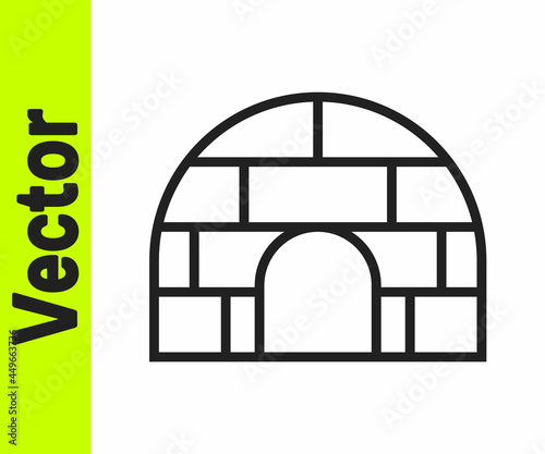 Black line Igloo ice house icon isolated on white background. Snow home, Eskimo dome-shaped hut winter shelter, made of blocks. Vector
