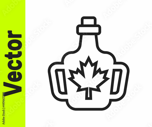 Black line Bottle of maple syrup icon isolated on white background. Vector