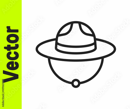 Black line Canadian ranger hat uniform icon isolated on white background. Vector