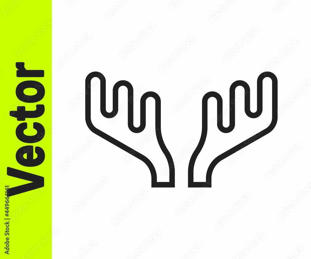 Black line Deer antlers icon isolated on white background. Hunting trophy on wall. Vector Black line Deer antlers icon isolated on white background. Hunting trophy on wall. Vector