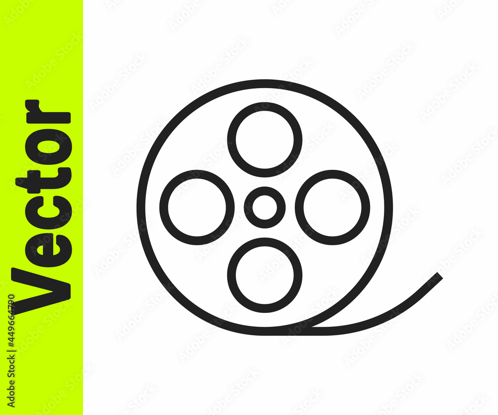 Black line Film reel icon isolated on white background. Vector