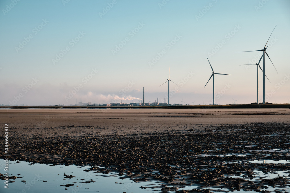 Landscape. Wind farms and dry lake.