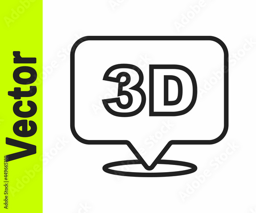 Black line 3D word icon isolated on white background. Vector