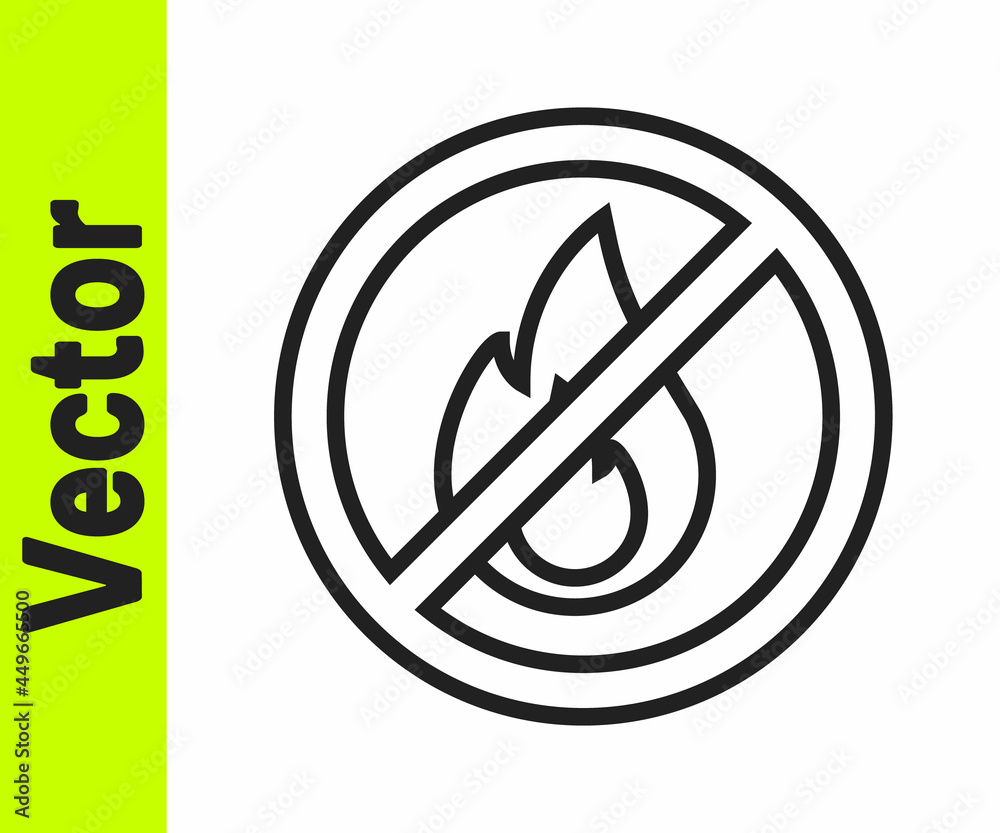 Black line No fire icon isolated on white background. Fire prohibition and forbidden. Vector Black line No fire icon isolated on white background. Fire prohibition and forbidden. Vector