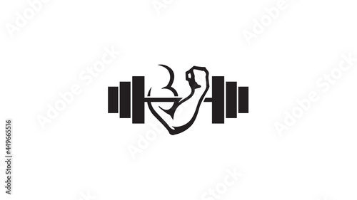 Foto creative bicep bodybuilding equipement logo design vecto symbol