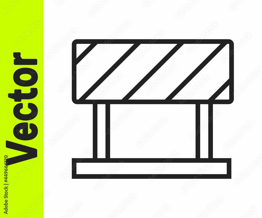 Black line Road barrier icon isolated on white background. Symbol of restricted area which are in under construction processes. Repair works. Vector Black line Road barrier icon isolated on white background. Symbol of restricted area which are in under construction processes. Repair works. Vector
