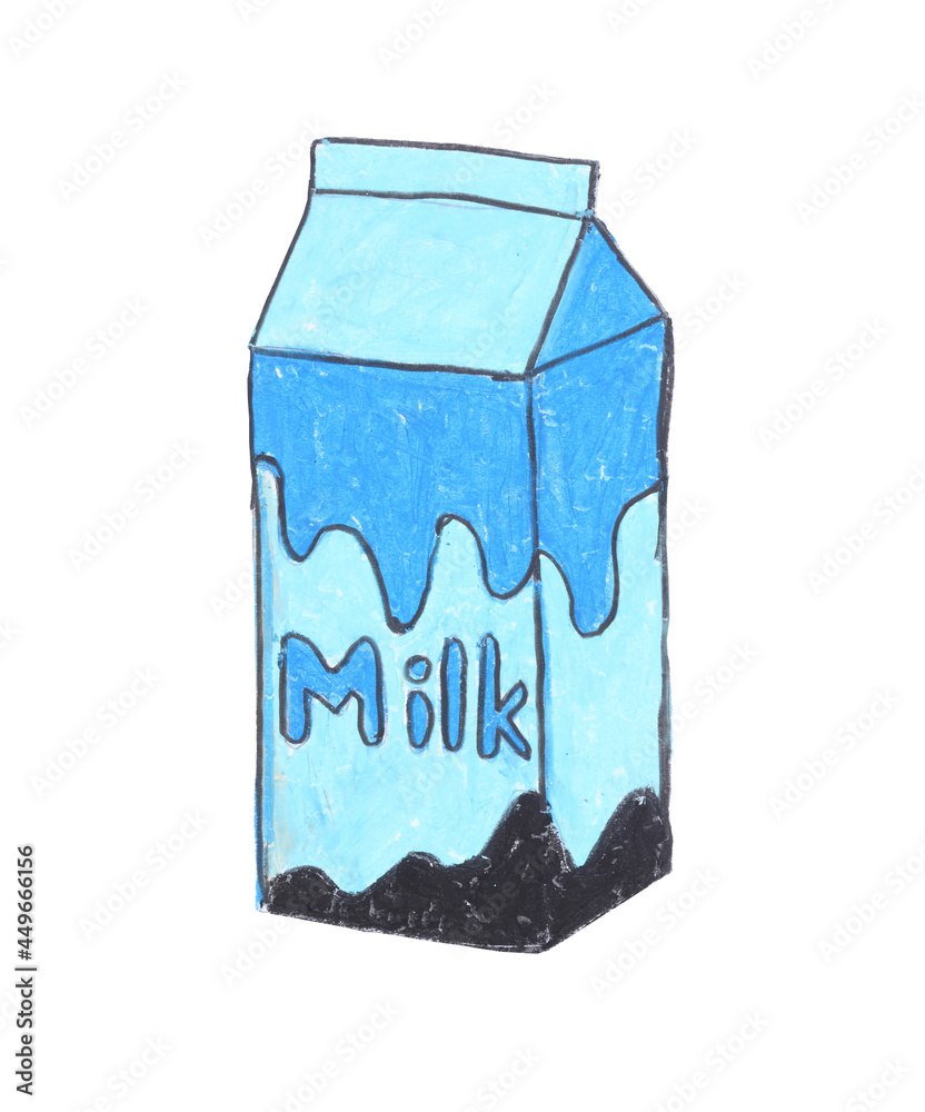 Milk box drawing with crayon on white paper Stock Illustration | Adobe ...