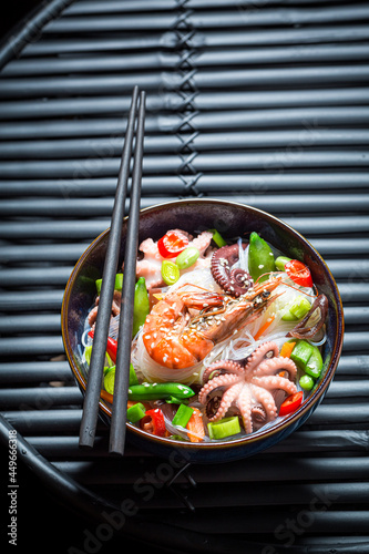 Spicy seafood noodle with o...