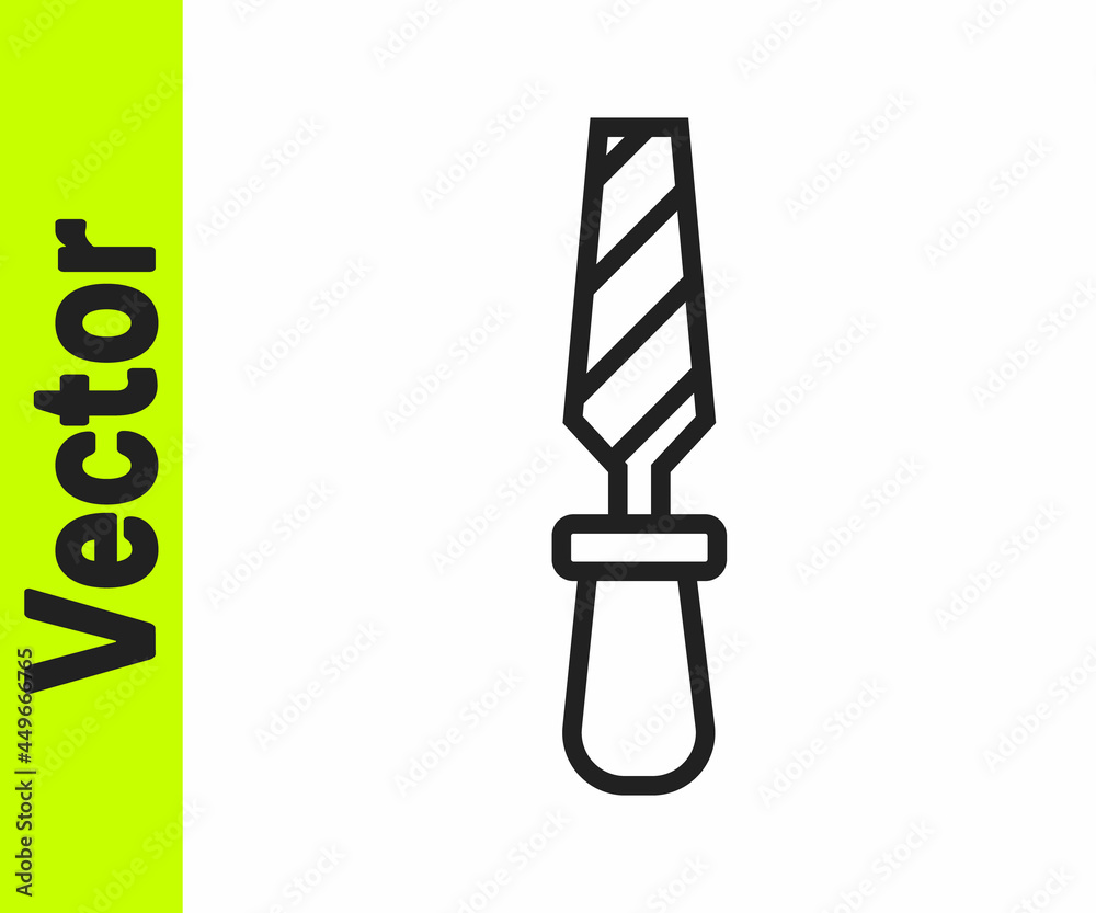 Black line Rasp metal file icon isolated on white background. Rasp for working with wood and metal. Tool for workbench, workshop. Vector Black line Rasp metal file icon isolated on white background. Rasp for working with wood and metal. Tool for workbench, workshop. Vector