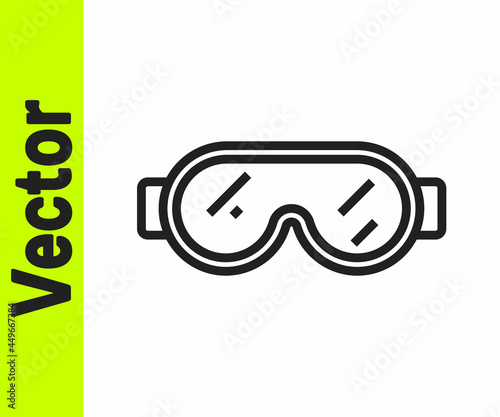 Black line Safety goggle glasses icon isolated on white background. Vector