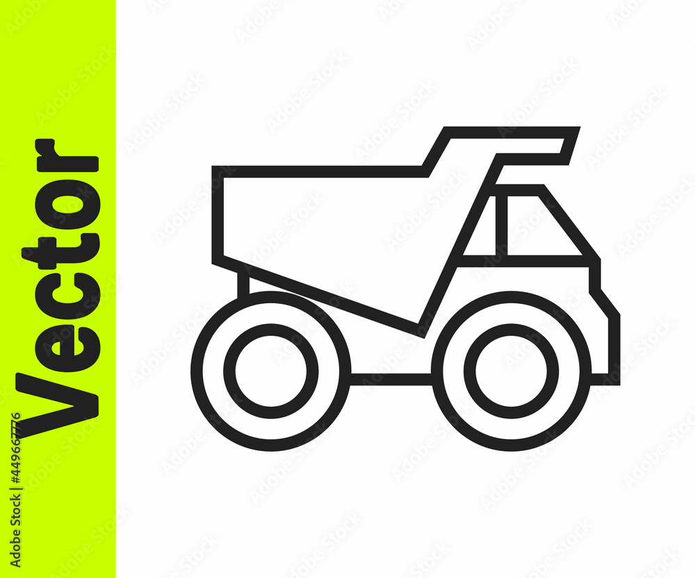 Black line Mining dump truck icon isolated on white background. Vector Black line Mining dump truck icon isolated on white background. Vector