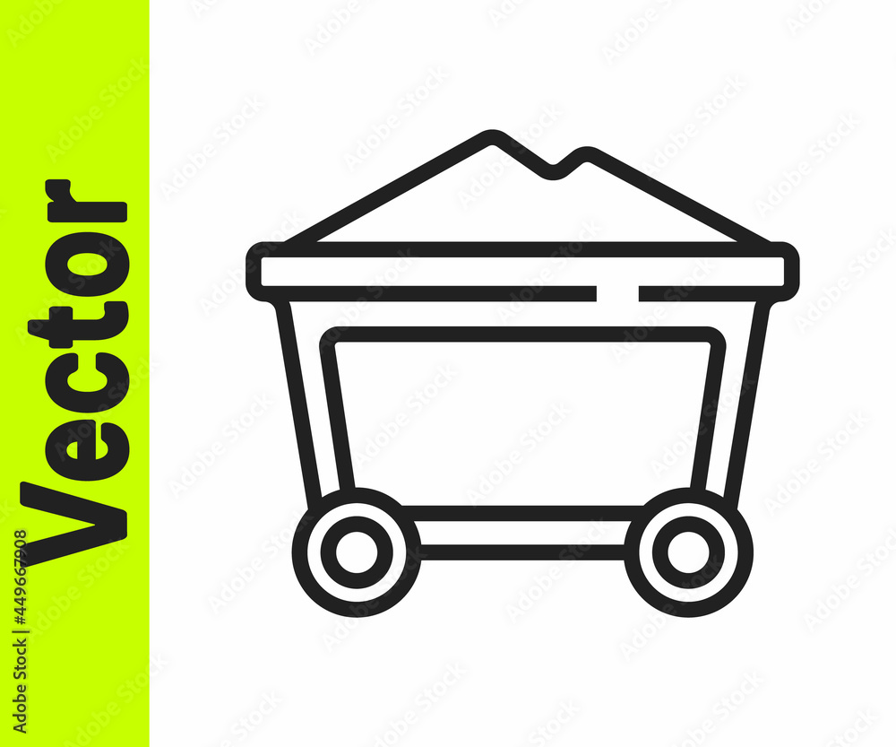 Black line Mine coal trolley icon isolated on white background. Vector Black line Mine coal trolley icon isolated on white background. Vector