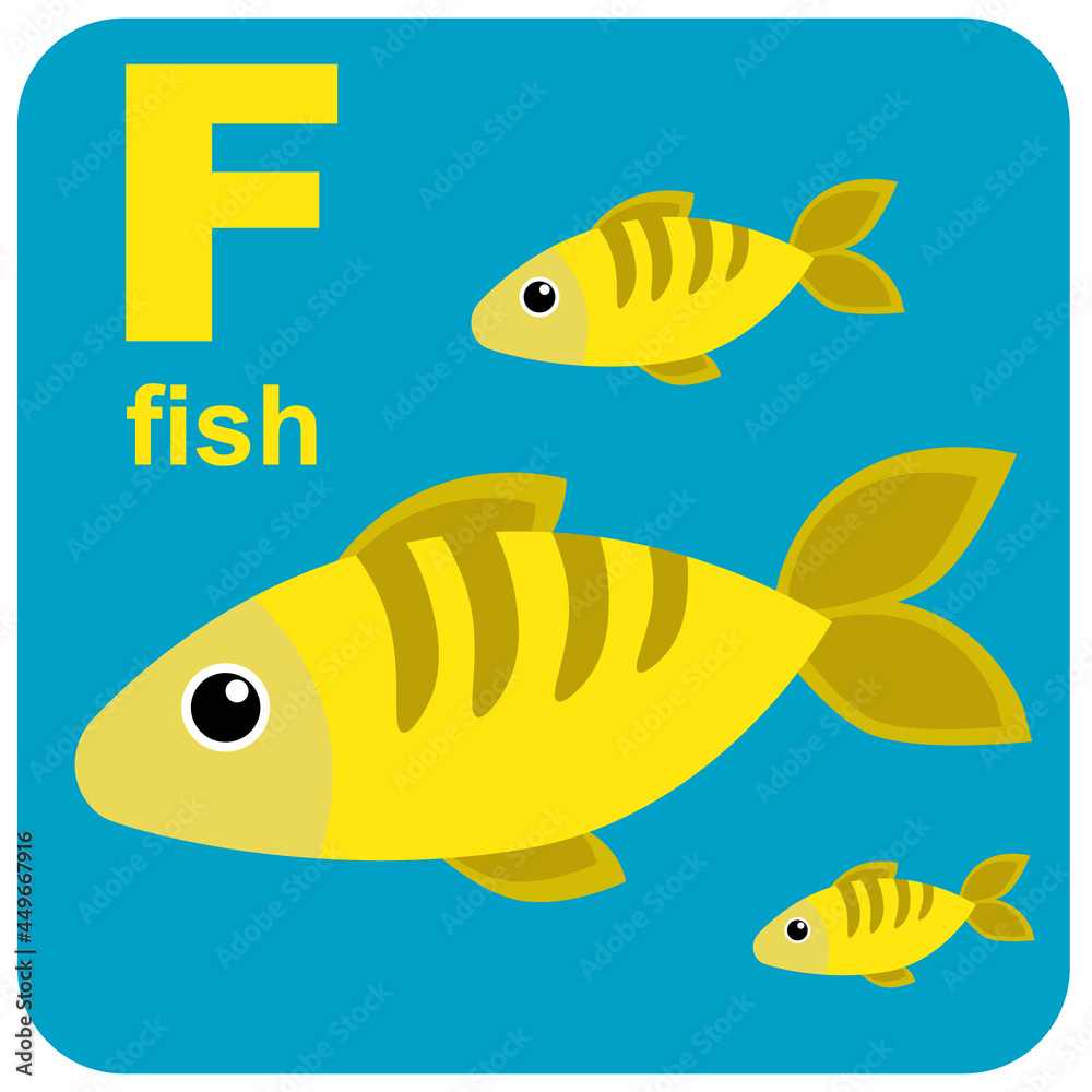 The alphabet cube with the letter F is a fish. Vector illustration on the theme of games and education. The alphabet cube with the letter F is a fish. Vector illustration on the theme of games and education.