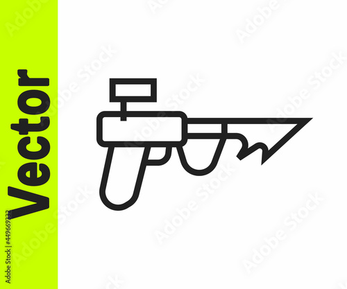 Black line Fishing harpoon icon isolated on white background. Fishery manufacturers for catching fish under water. Diving underwater equipment. Vector