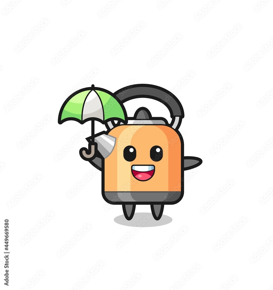 cute kettle illustration holding an umbrella cute kettle illustration holding an umbrella