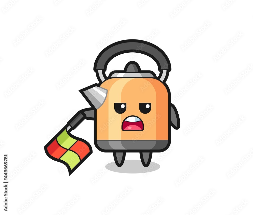kettle character as line judge hold the flag down at a 45 degree angle
