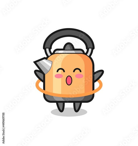 cute kettle cartoon is playing hula hoop