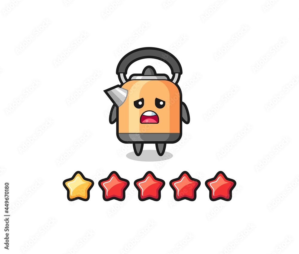 the illustration of customer bad rating, kettle cute character with 1 star the illustration of customer bad rating, kettle cute character with 1 star