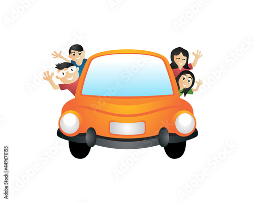 Happy family travel in car cartoon vector illustration