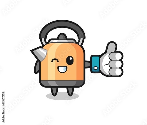 cute kettle with social media thumbs up symbol