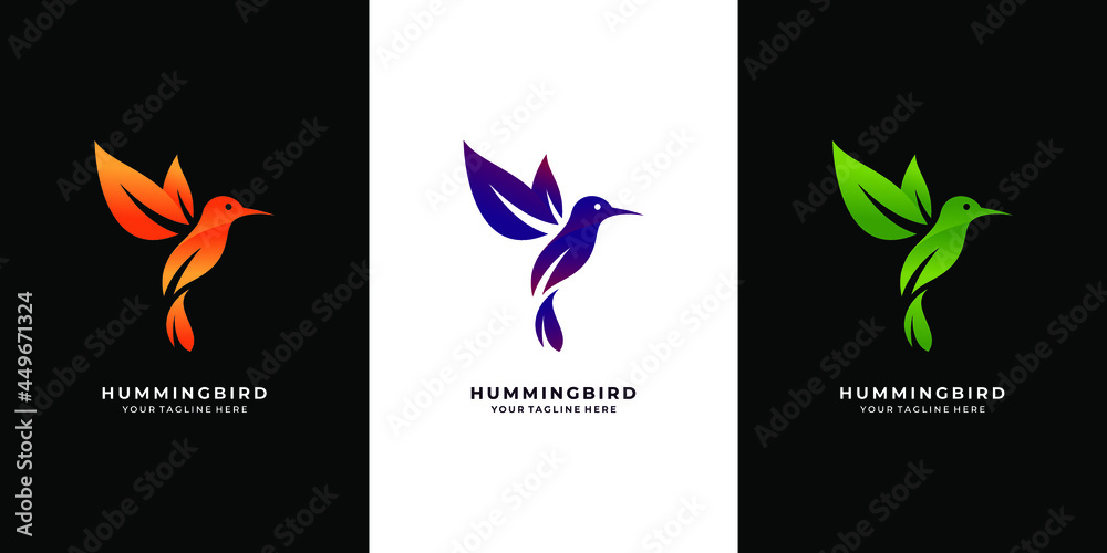 Modern leaves hummingbird logo Premium Vector  