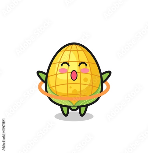 cute corn cartoon is playing hula hoop