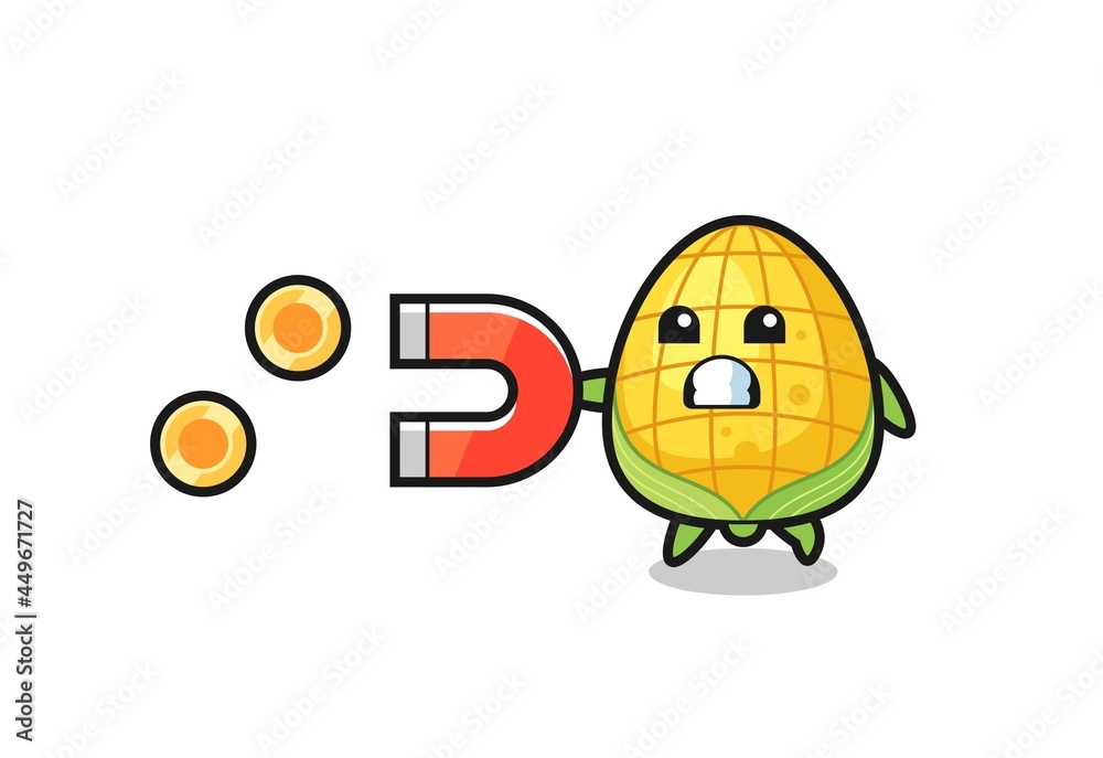 the character of corn hold a magnet to catch the gold coins the character of corn hold a magnet to catch the gold coins