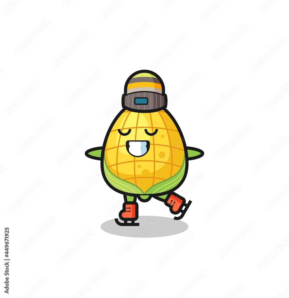 corn cartoon as an ice skating player doing perform