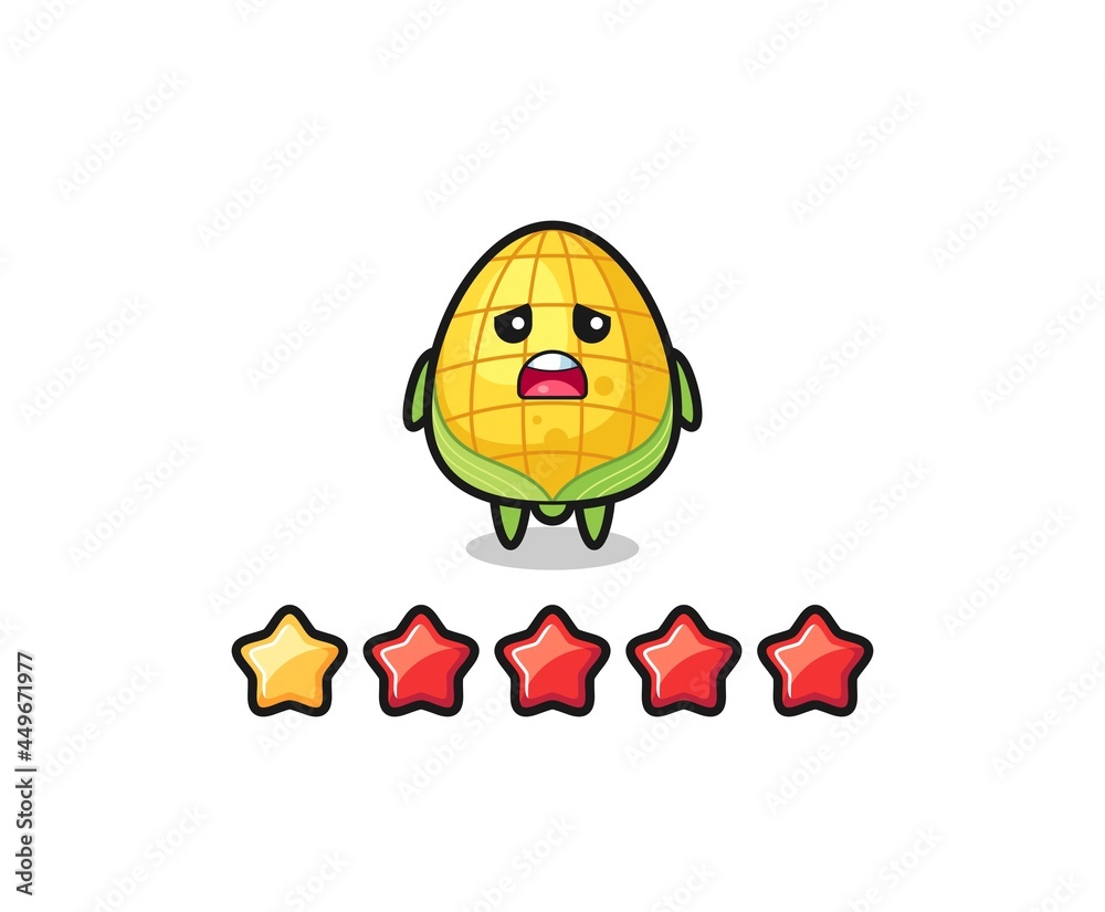 the illustration of customer bad rating, corn cute character with 1 star