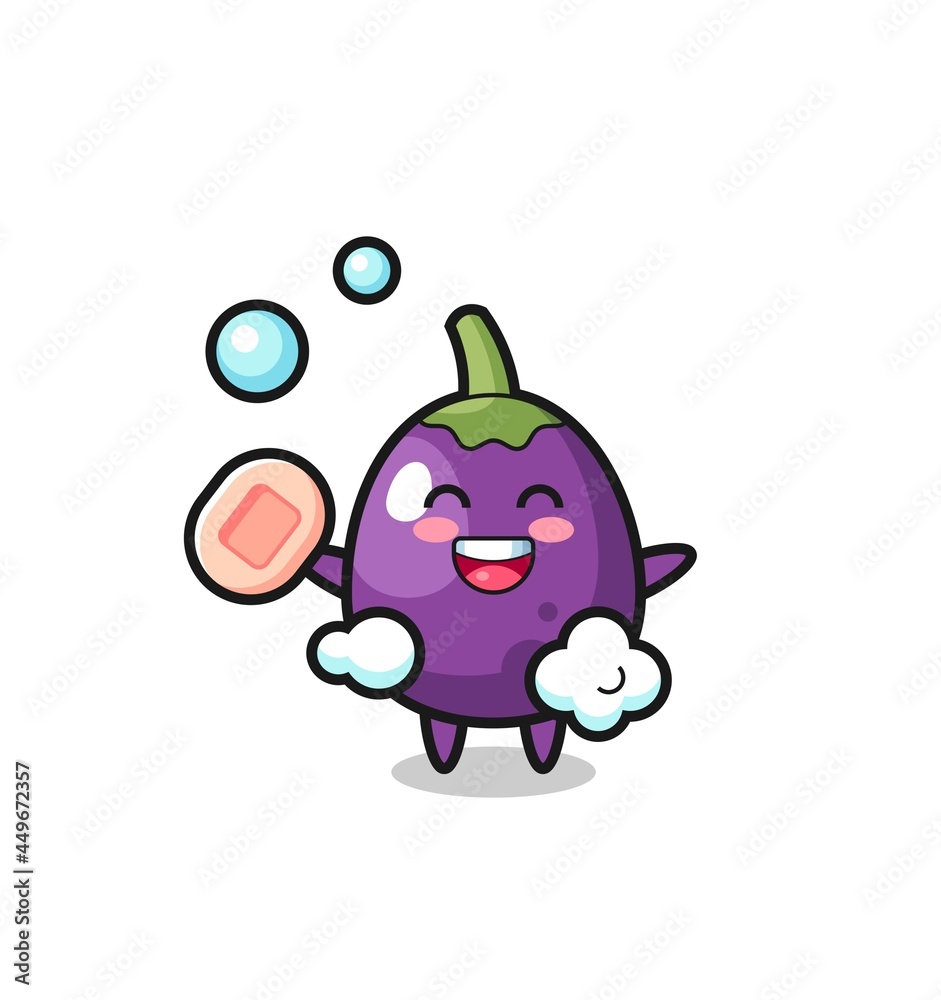 eggplant character is bathing while holding soap eggplant character is bathing while holding soap