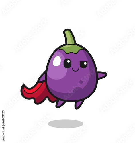 cute eggplant superhero character is flying