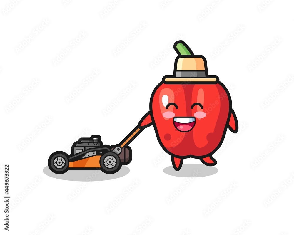 illustration of the red bell pepper character using lawn mower illustration of the red bell pepper character using lawn mower