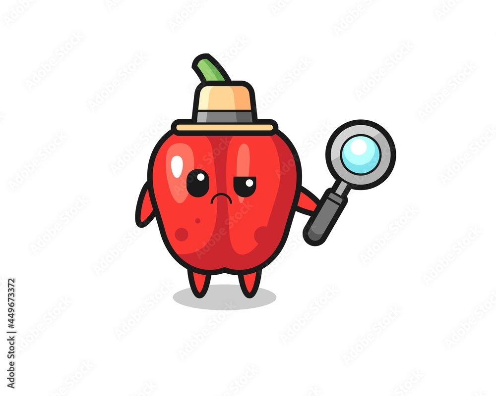 Fototapeta premium the mascot of cute red bell pepper as a detective