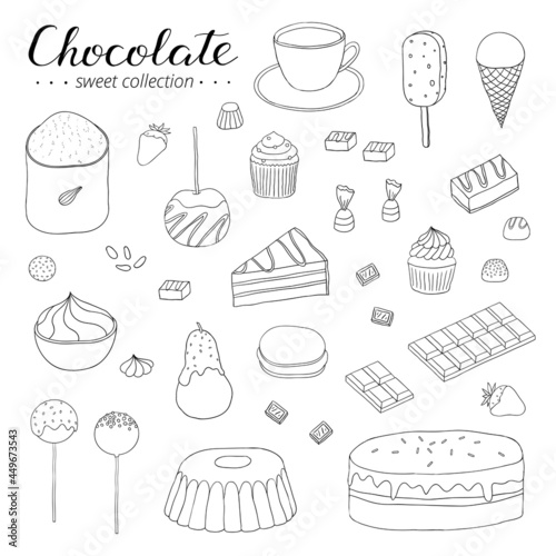 Hand drawn outline chocolate products.