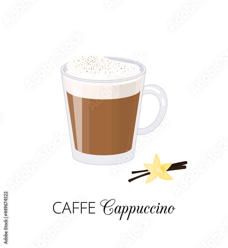 Caffe cappuccino with vanilla flower.