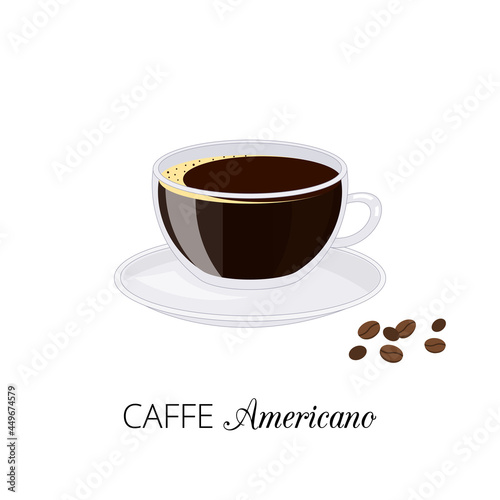 Caffe americano with coffee beans.