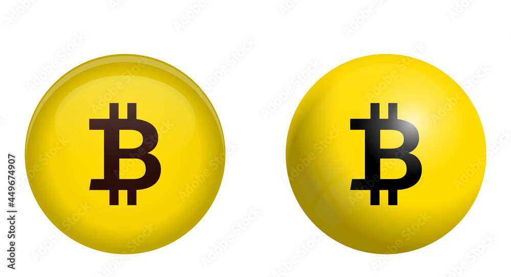 Black Bitcoin symbol in yellow sphere or 3d circle Black Bitcoin symbol in yellow sphere or 3d circle