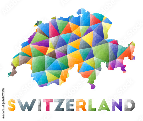 Switzerland - colorful low poly country shape. Multicolor geometric triangles. Modern trendy design. Vector illustration.