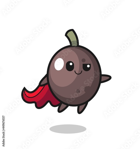 cute black olive superhero character is flying