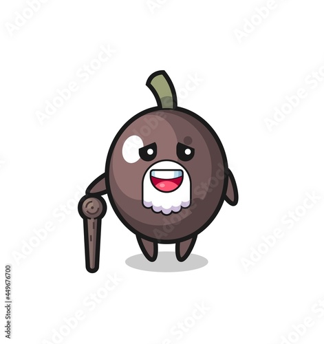 cute black olive grandpa is holding a stick