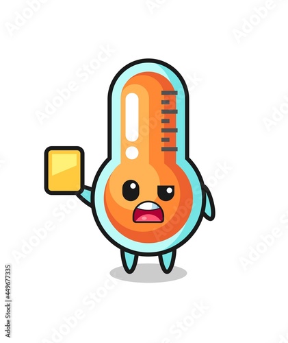 cartoon thermometer character as a football referee giving a yellow card